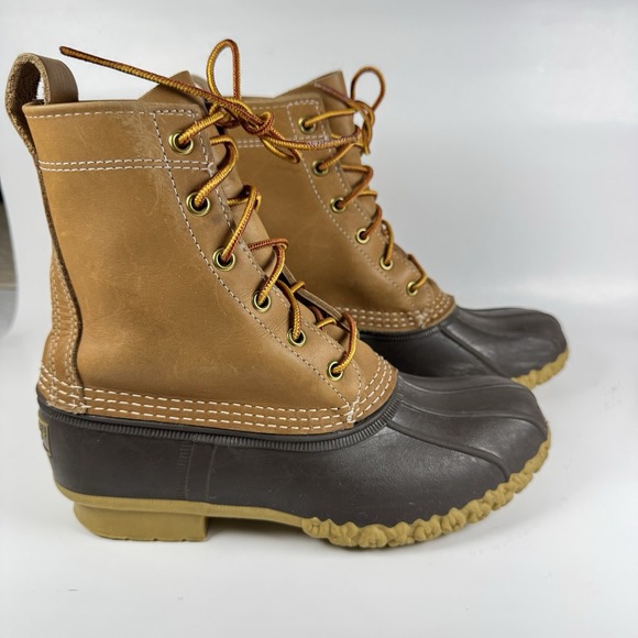 LL Bean Men's Brown Leather 8" Lace Up Unlined Ankle Duck Boots Size 7 M - Picture 3 of 12